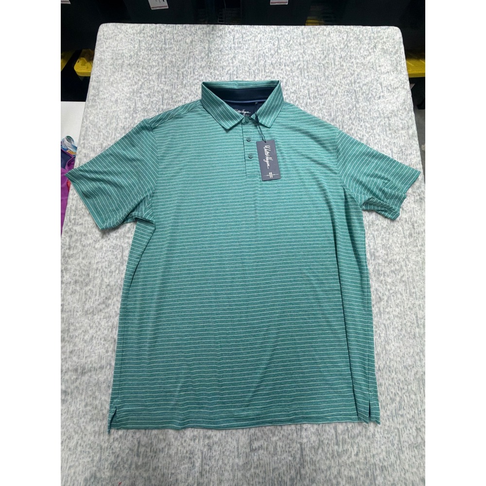Walter Hagen P11 Classic Stripe Polo Mens XL Aquatic Teal White WH-P11MHT NEW‎